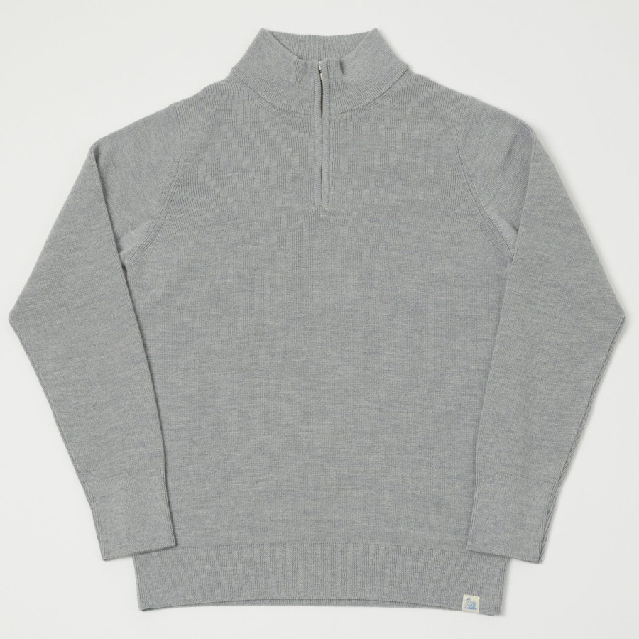 Clothing Merz b. Schwanen | Merz B. Schwanen Mwzp04 Zip Front Knit Pullover - Grey Marl