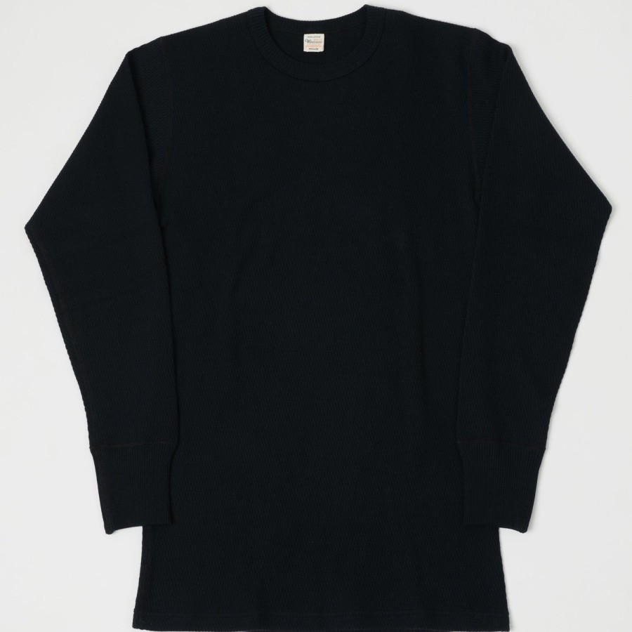 Clothing Warehouse & Co | Warehouse 5903 Ls Waffle Knit Crew Neck Tee - Black