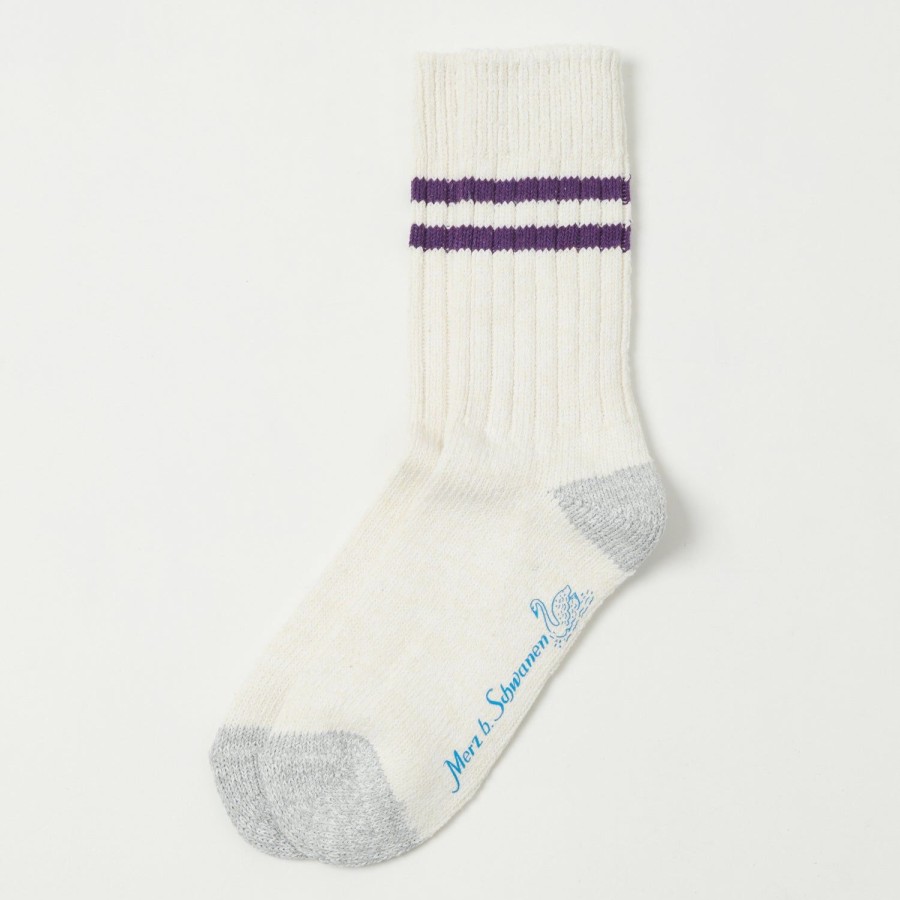 Accessories Merz b. Schwanen | Merz B. Schwanen Gs05 Stripe Socks - Nature/Purple Blue