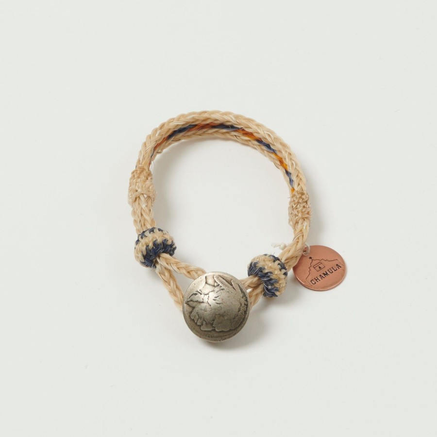 Accessories Chamula | Chamula Horsehair Concho Bracelet - White/Yellow/Light Indigo