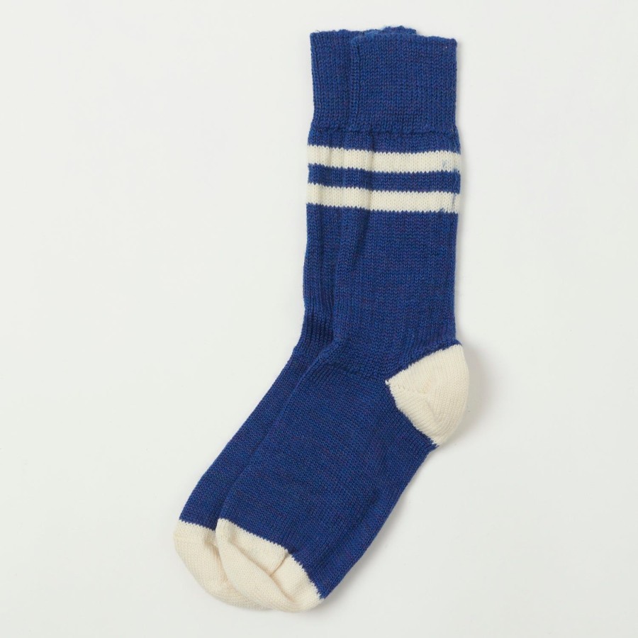 Accessories Merz b. Schwanen | Merz B. Schwanen S75 Organic Wool Striped Socks - Electric Blue/Nature