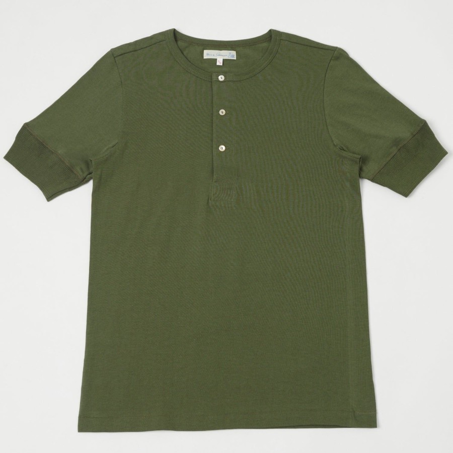 Clothing Merz b. Schwanen | Merz B. Schwanen 207 Short Sleeve Henley - Army Green