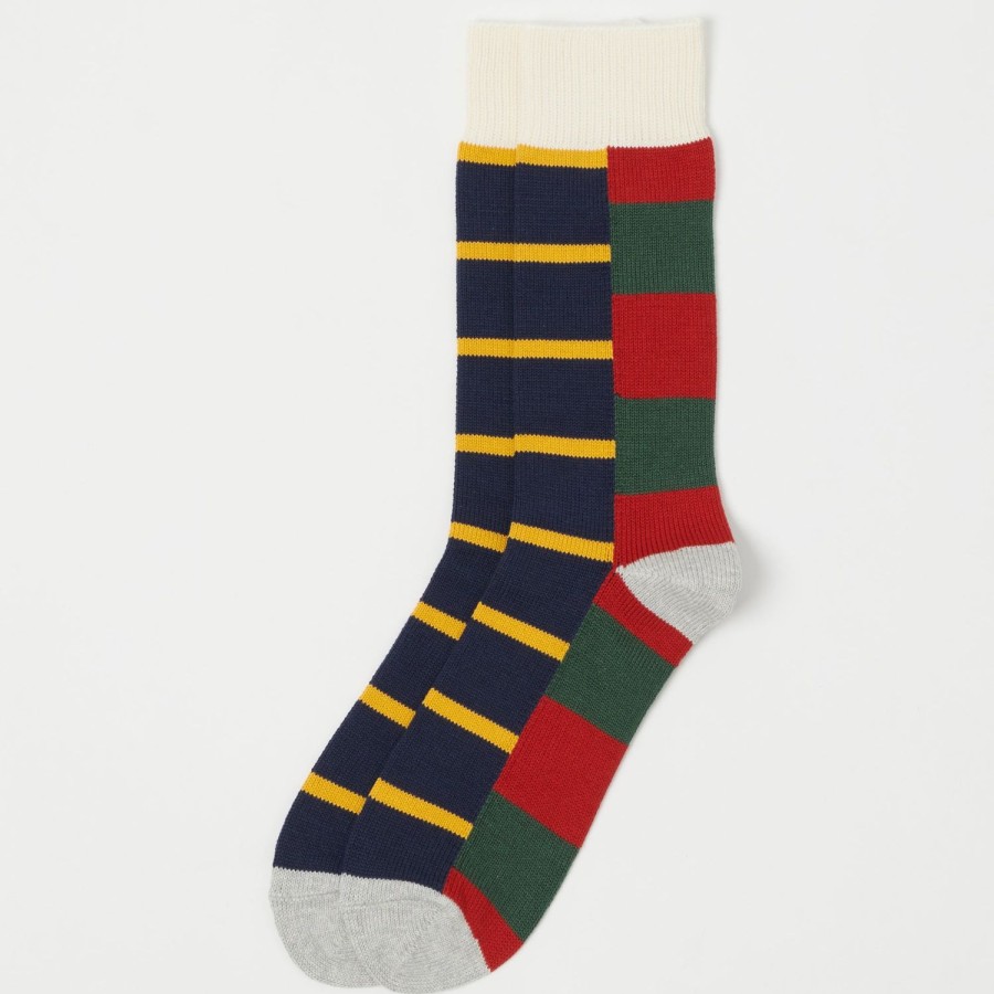 Accessories RoToTo | Rototo Multi Rugger Pattern Crew Socks - Red/Green/Grey