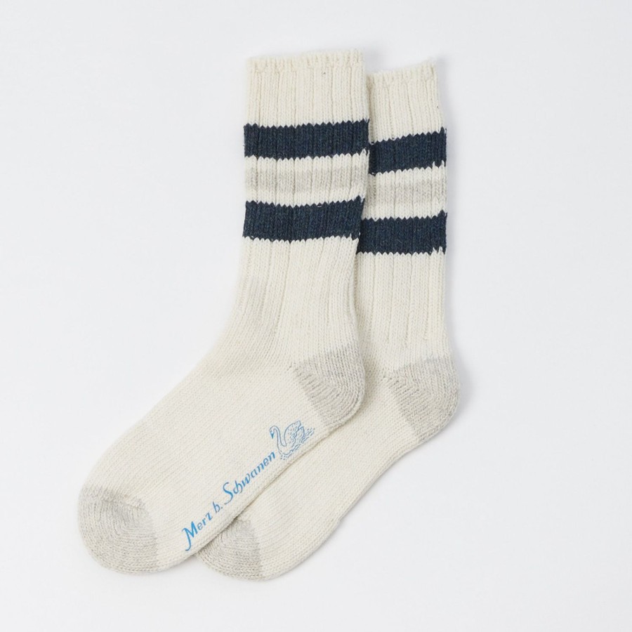 Accessories Merz b. Schwanen | Merz B. Schwanen Rw04 Recycled Wool Sock - Nature/Denim Blue