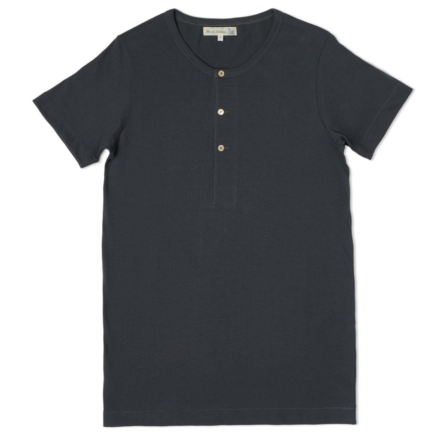 Clothing Merz b. Schwanen | Merz B. Schwanen 204 Button Facing Tee - Navy