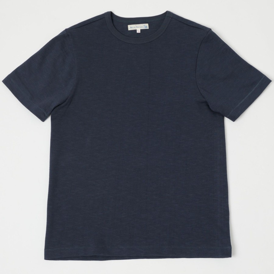 Clothing Merz b. Schwanen | Merz B. Schwanen 2S14 Heavy Crew Neck Tee - Navy