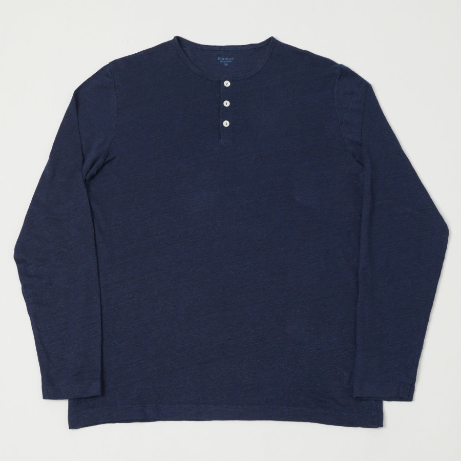 Clothing Hartford | Hartford Linen Long Sleeve Henley Tee - Indigo