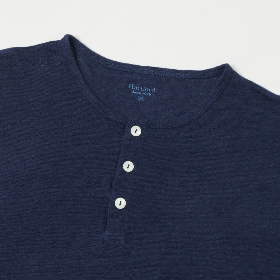 Clothing Hartford | Hartford Linen Long Sleeve Henley Tee - Indigo