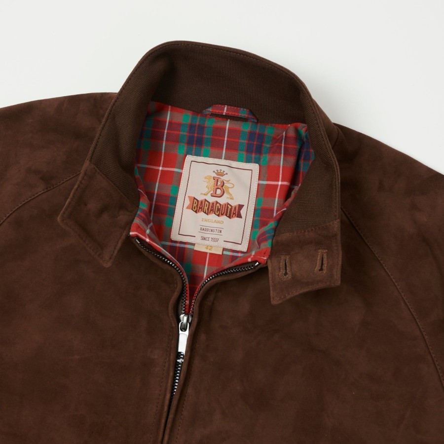 Clothing Baracuta | Baracuta G9 Suede Harrington Jacket - Chocolate