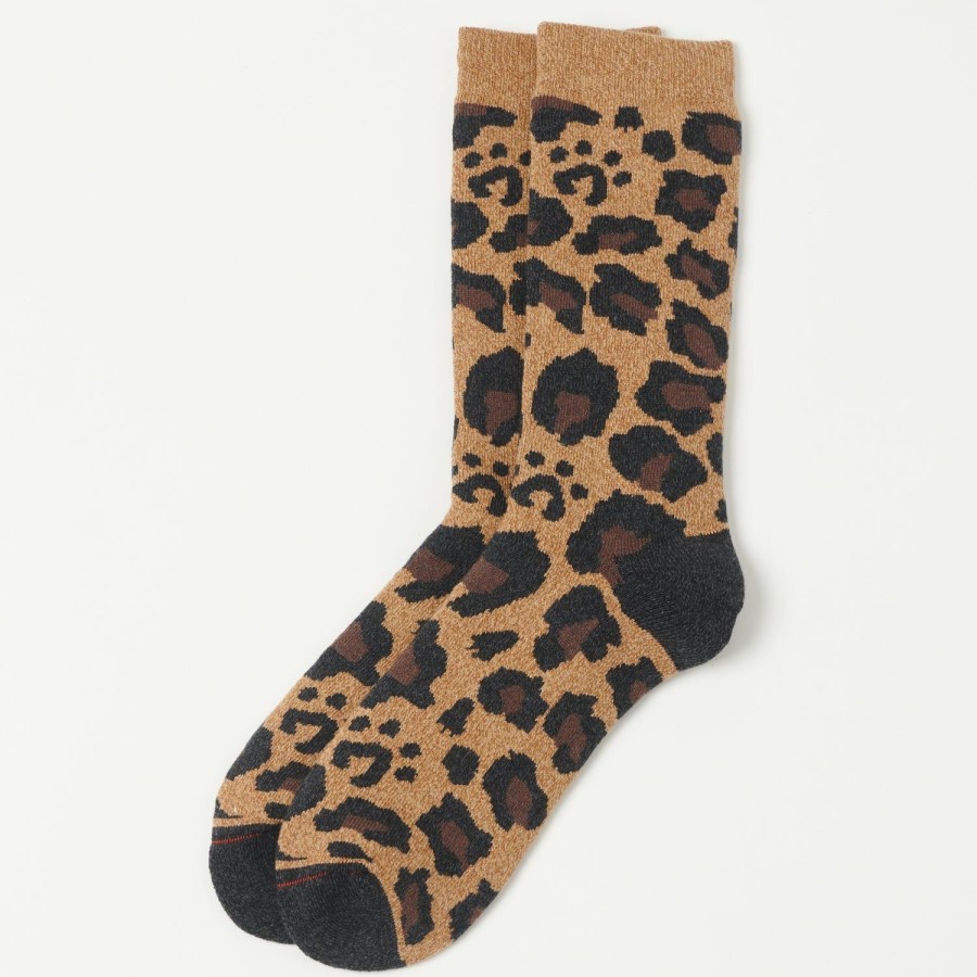 Accessories RoToTo | Rototo Pile Leopard Crew Sock - Dark Beige