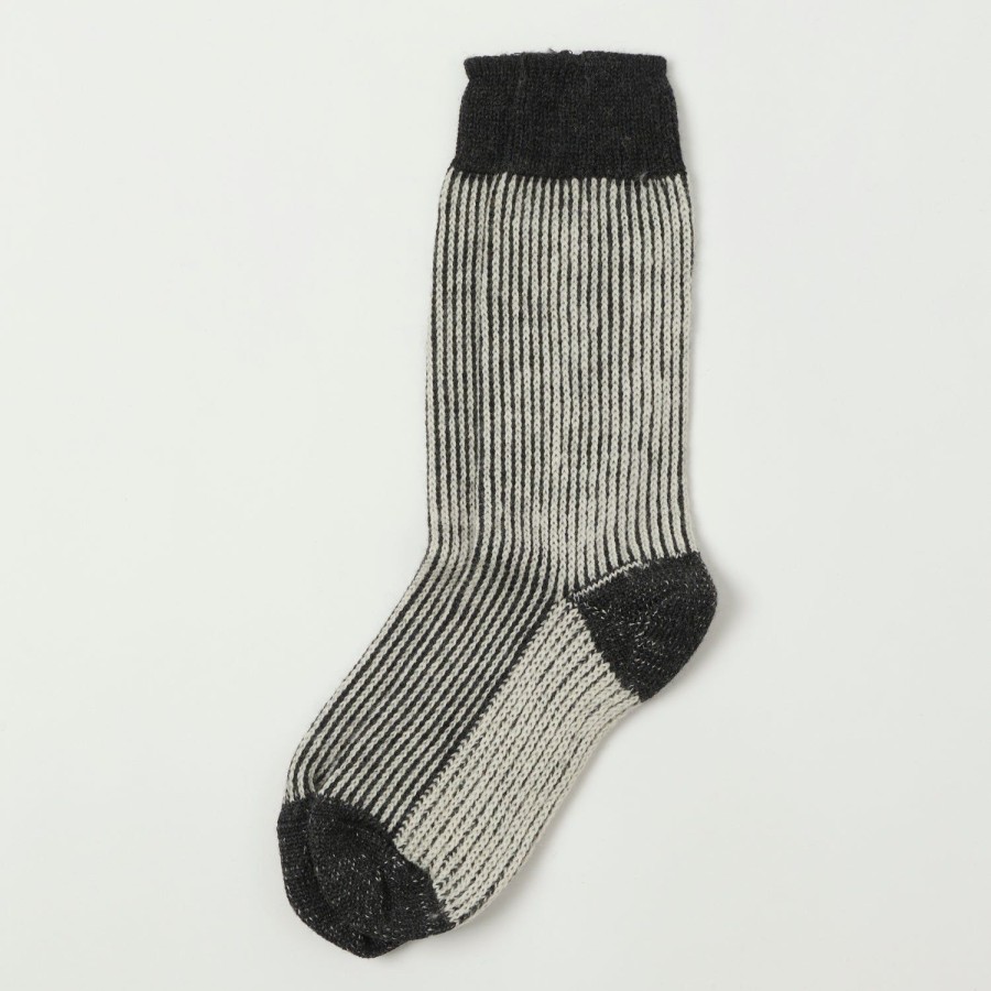 Accessories Merz b. Schwanen | Merz B. Schwanen S77 Fine Ripped Wool Striped Sock - Deep Black/Nature