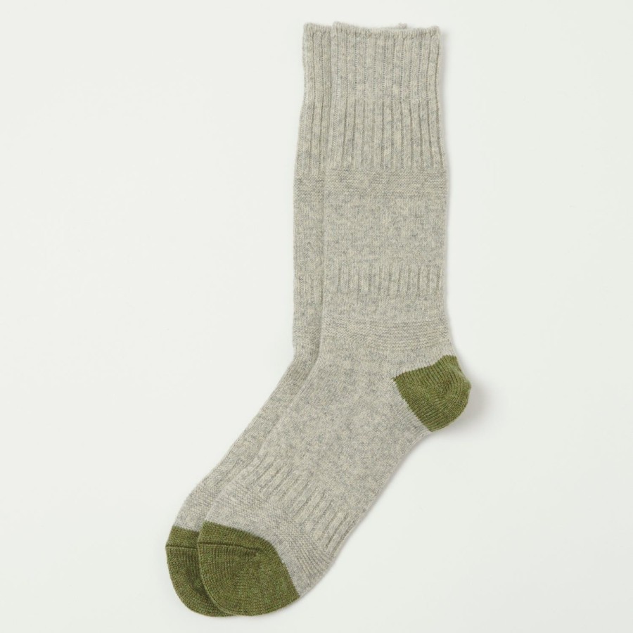 Accessories RoToTo | Rototo Guernsey Pattern Crew Sock - Light Grey/Green