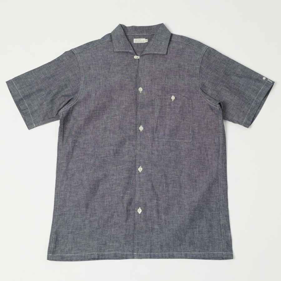 Clothing Warehouse & Co | Warehouse 3091 S/S Open Collar Shirt - Chambray Navy