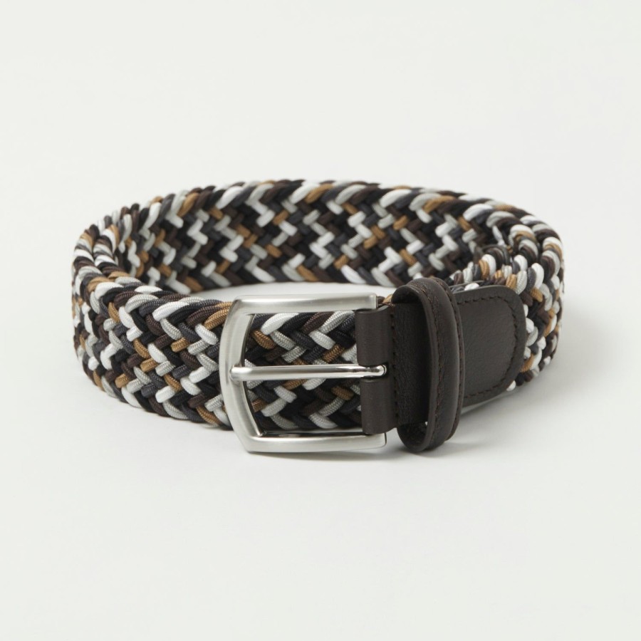 Accessories Anderson's | Anderson'S 3.5Cm Leather-Trimmed Elastic Woven Belt - Dark Mix