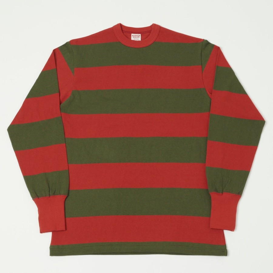 Clothing Freewheelers & Co | Freewheelers Horizontal Stripe Set-In Long Sleeve Tee - Red/Olive