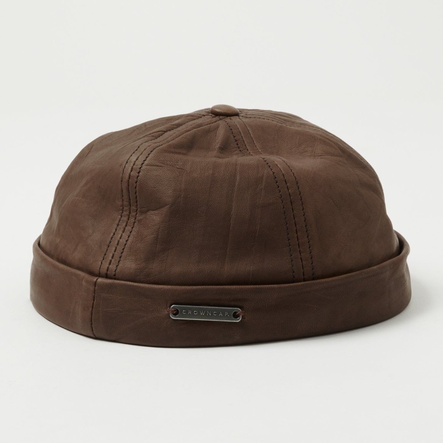 Accessories Crown Cap | Crown Cap 1-011F Leather Beanie Cap - Brown