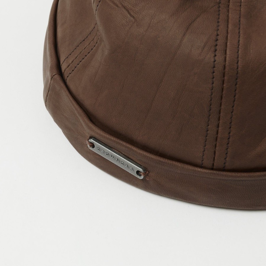 Accessories Crown Cap | Crown Cap 1-011F Leather Beanie Cap - Brown