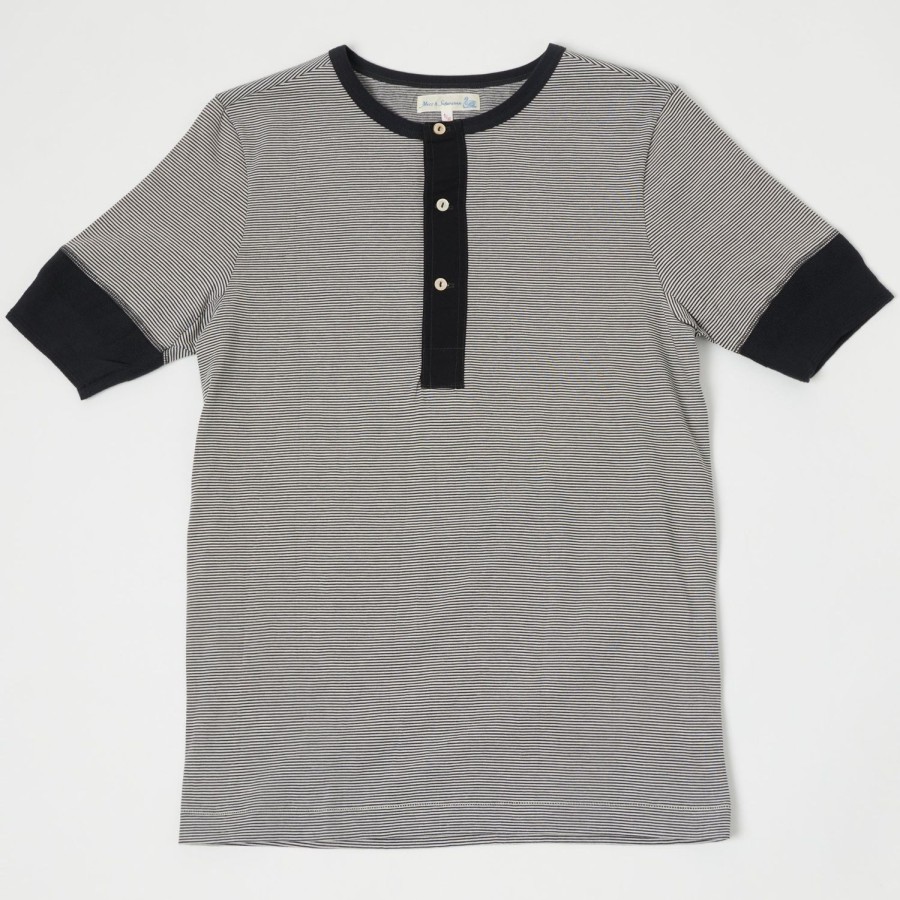 Clothing Merz b. Schwanen | Merz B. Schwanen 227 Short Sleeve Henley - Charcoal/Nature