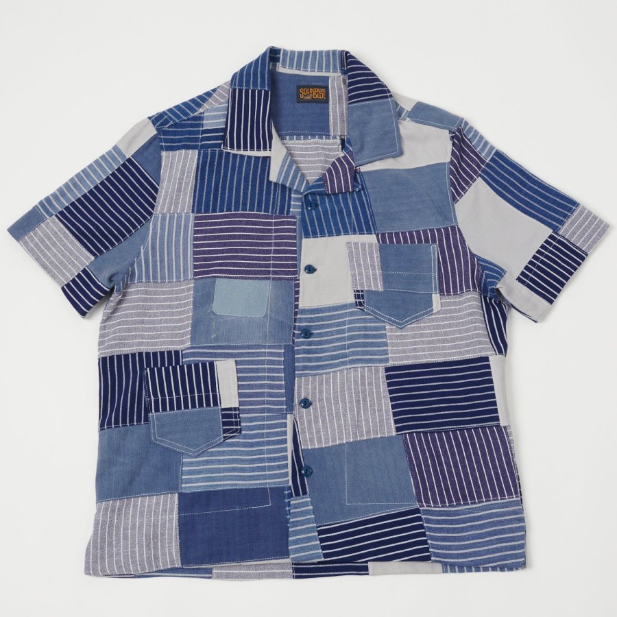 Clothing Soldier Blue | Soldier Blue 'Hanbury' Open Collar Shirt - Indigo Melange