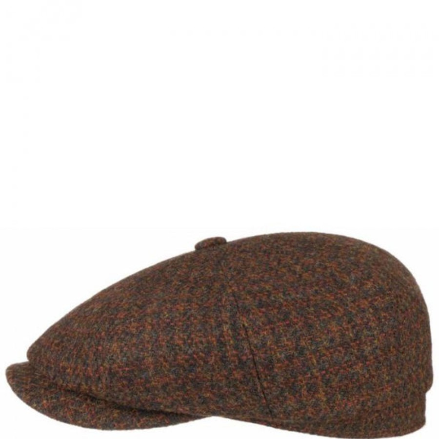 Accessories Stetson | Stetson 6840205-168 Hatteras Harris Tweed Flat Cap - Brown Mottled