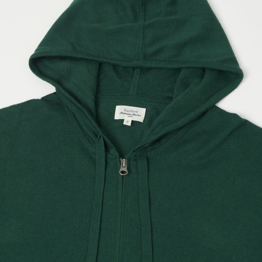 Clothing Hartford | Hartford Lightweight Knitted Cotton Hoodie - Forest