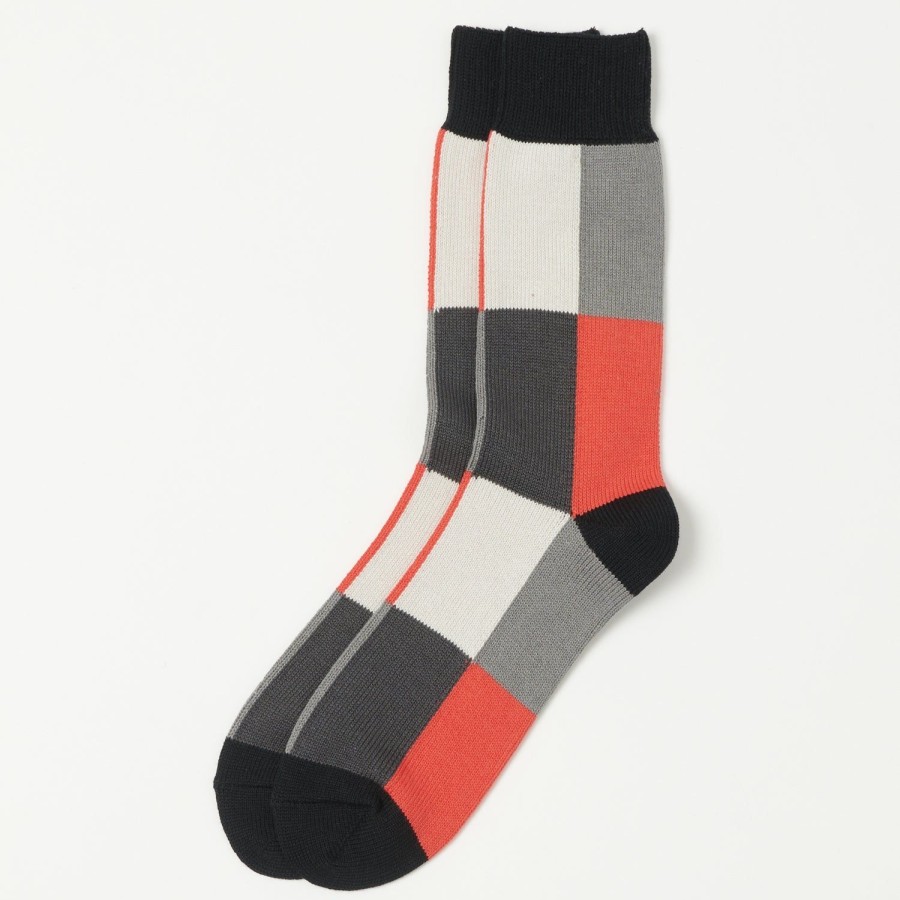 Accessories RoToTo | Rototo 4 Panel Crew Sock - Black/Grey/Light Red