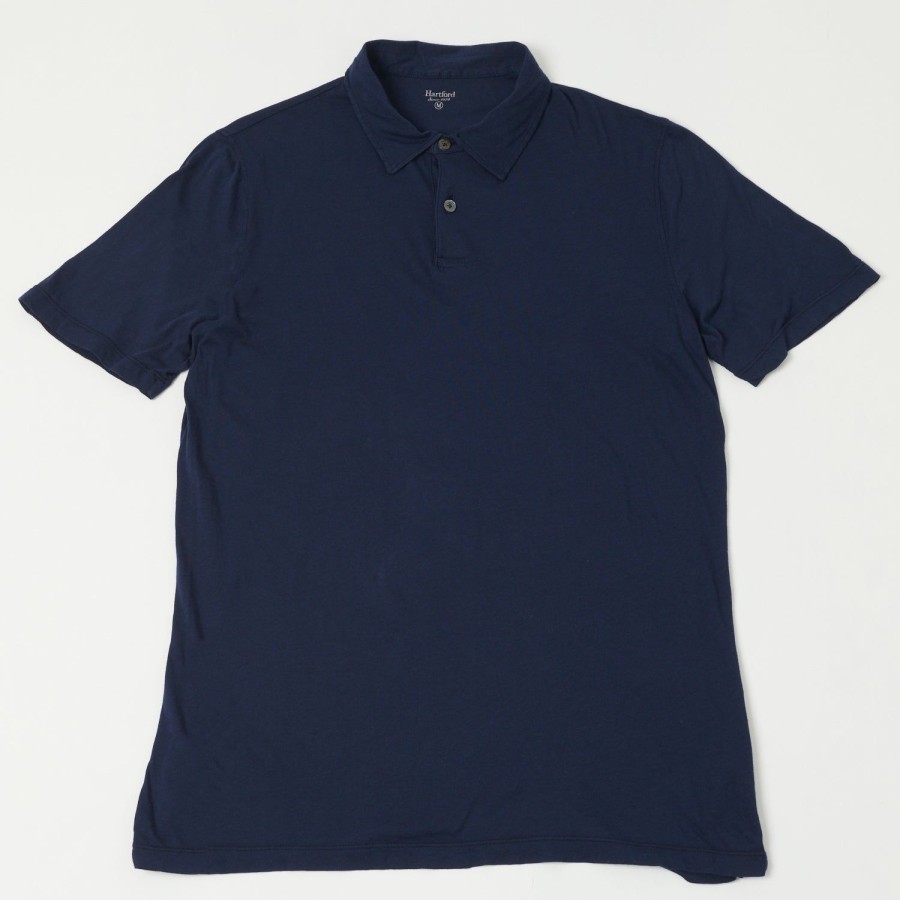 Clothing Hartford | Hartford Az65301 Light Cotton Jersey Short Sleeve Polo - Navy