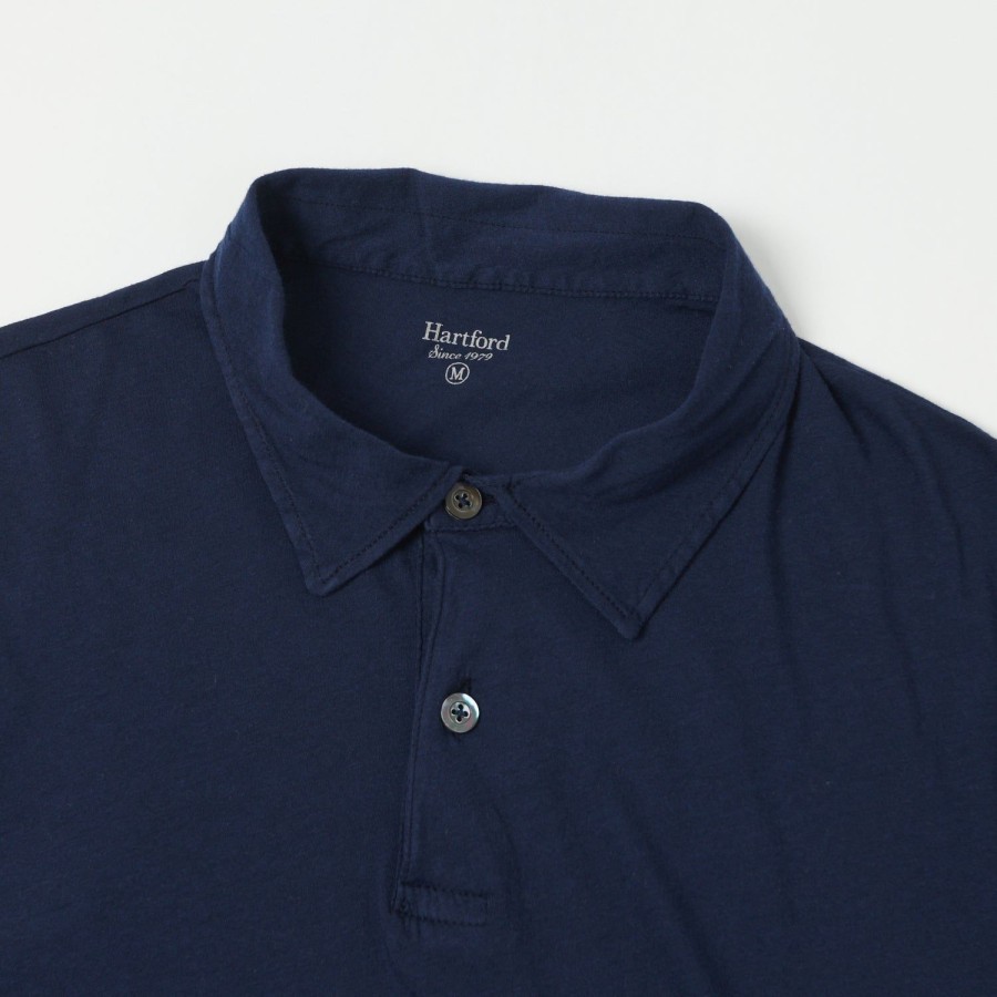 Clothing Hartford | Hartford Az65301 Light Cotton Jersey Short Sleeve Polo - Navy