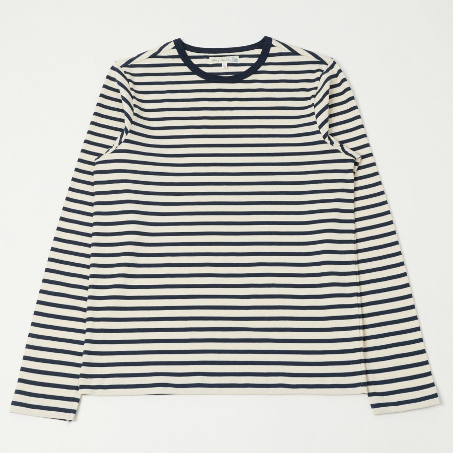 Clothing Merz b. Schwanen | Merz B. Schwanen 2M18 L/S Classic Crew Neck Stripe Tee - Ink/Nature