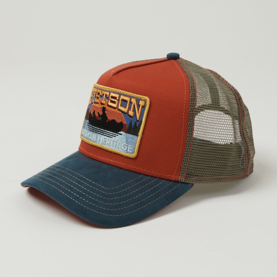 Accessories Stetson | Stetson 'Canoe' Trucker Cap - Rust/Blue/Grey