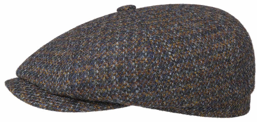 Accessories Stetson | Stetson 6840205-123 Hatteras Harris Tweed Flat Cap - Navy Mottled