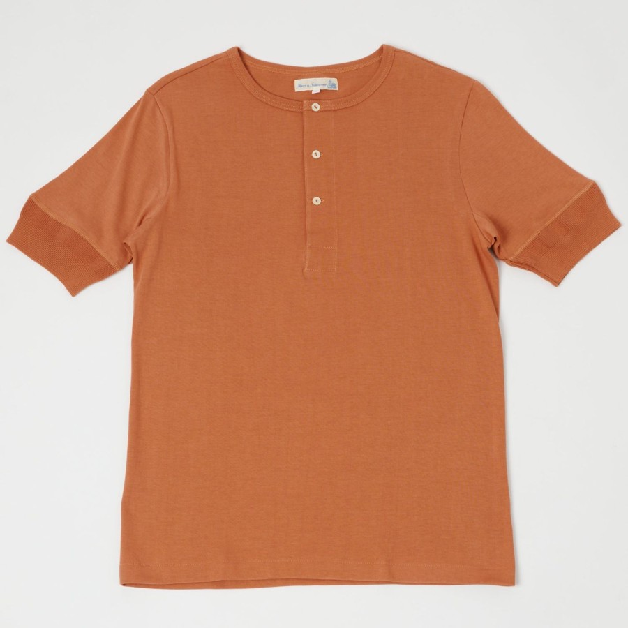 Clothing Merz b. Schwanen | Merz B. Schwanen 207 Short Sleeve Henley - Sunset