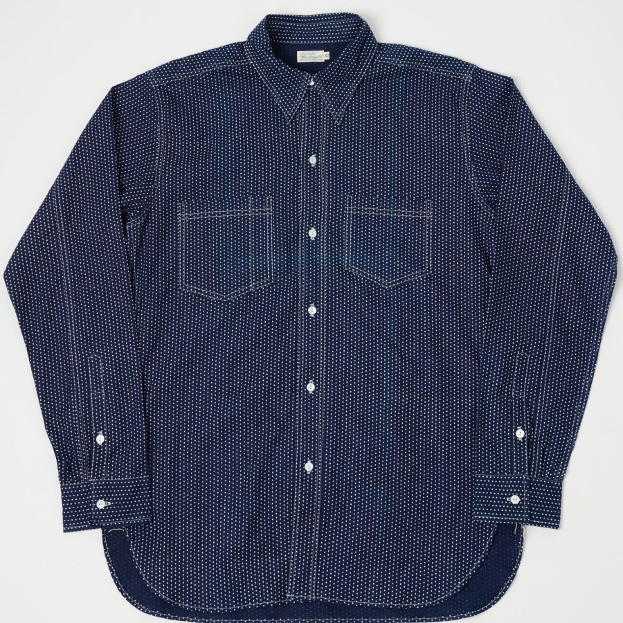 Clothing Warehouse & Co | Warehouse 3025 Wide Awake Shirt - Indigo Dot Pattern