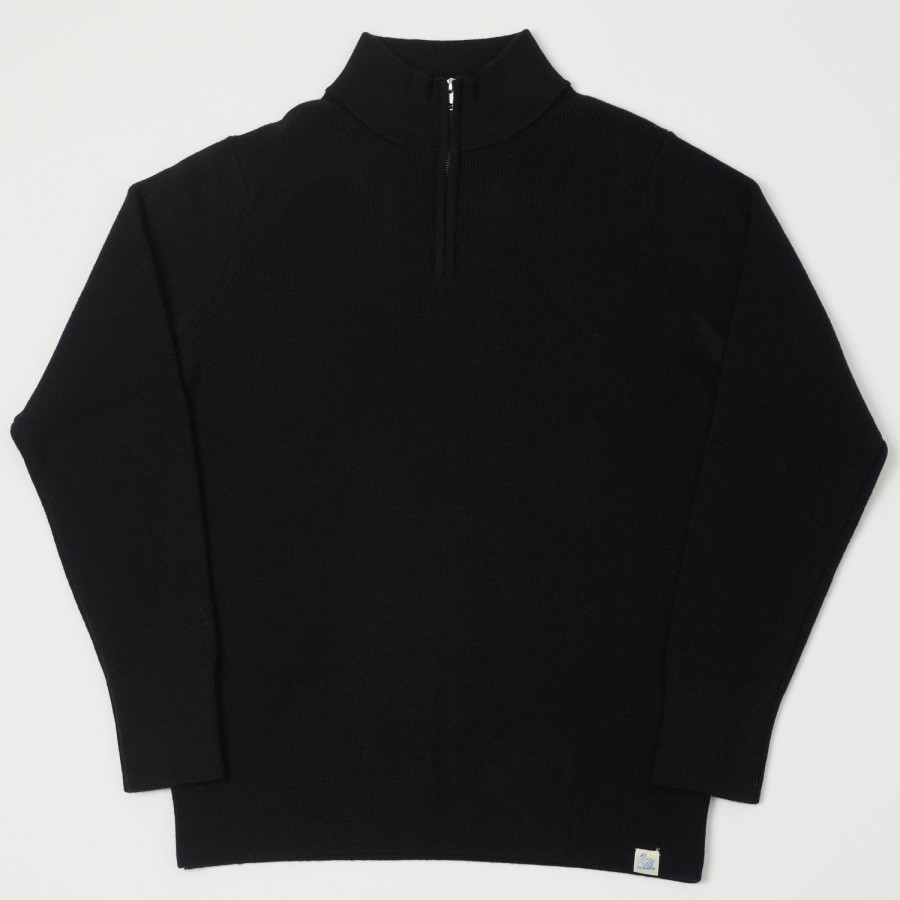 Clothing Merz b. Schwanen | Merz B. Schwanen Mwzp04 Zip Front Knit Pullover - Deep Black