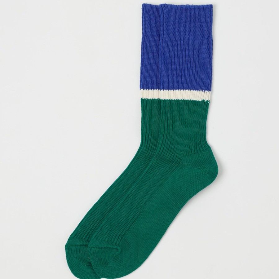 Accessories RoToTo | Rototo Bicolor Ribbed Crew Socks - Blue/Green