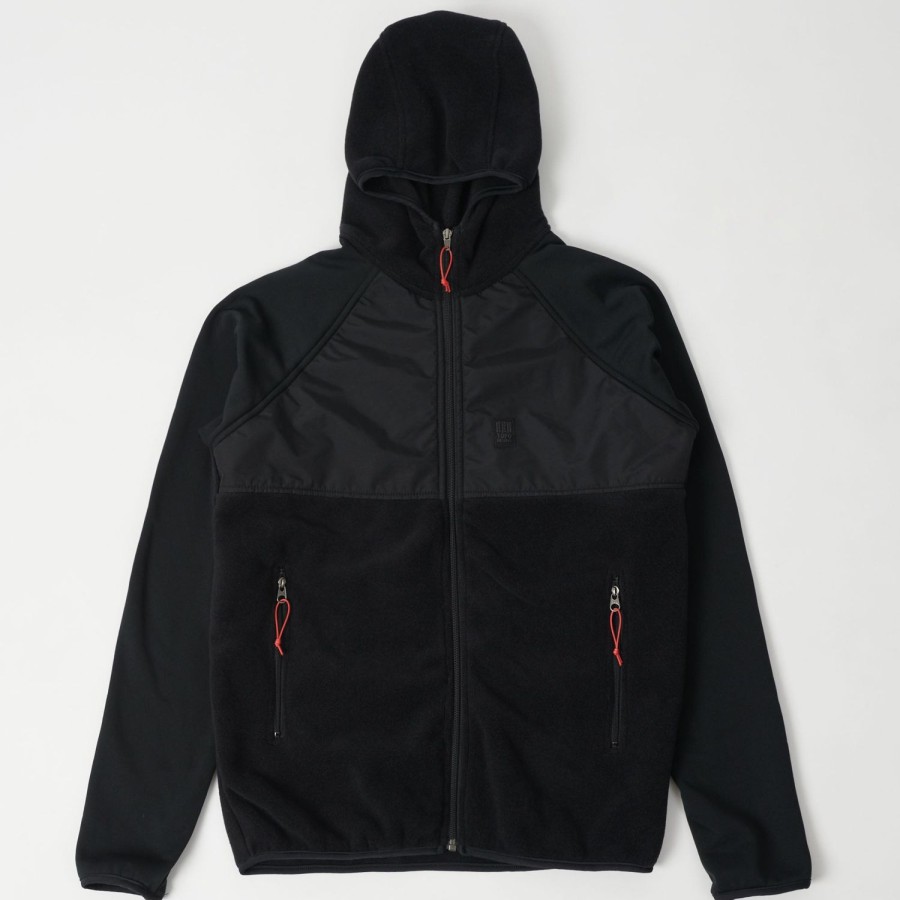 Clothing Topo Designs | Topo Designs Full Zip Fleeced Hooded Jacket - Black