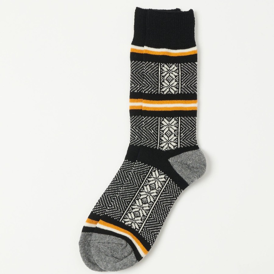 Accessories RoToTo | Rototo Jacquard Crew Sock Ski Pattern - Black/Ivory