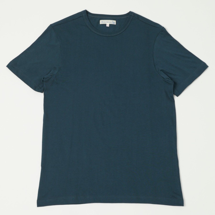 Clothing Merz b. Schwanen | Merz B. Schwanen 1950S Crew Neck Tee - Mineral Blue