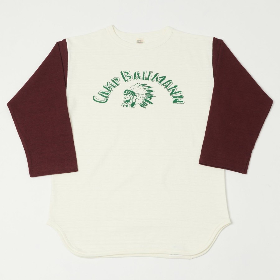 Clothing Warehouse & Co | Warehouse 4800 'Camp Baumann' Baseball Tee - Cream/Bordeaux