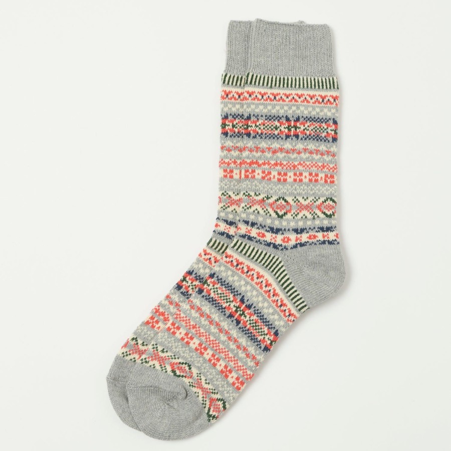 Accessories RoToTo | Rototo 'Fairisle' Jacquard Crew Sock - Grey