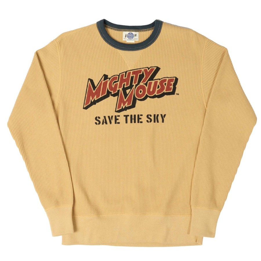 Clothing TOYS McCOY | Toys Mccoy 'Mighty Mouse' Big Waffle Crew Neck Sweatshirt - Mustard