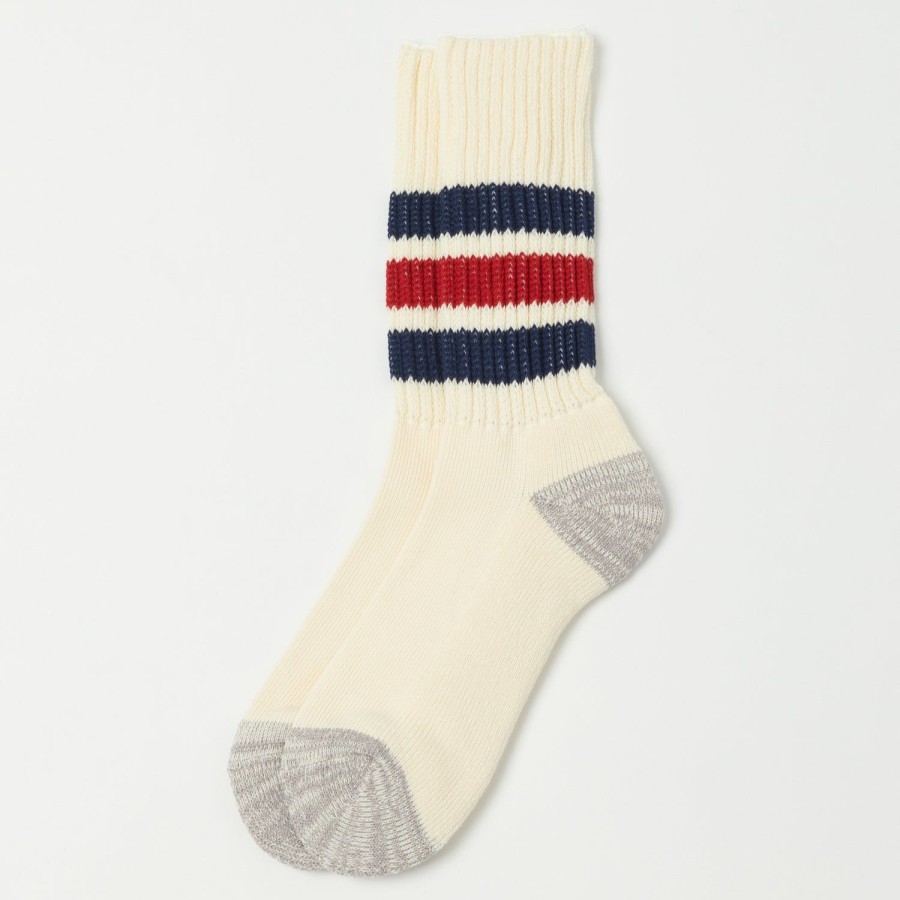 Accessories RoToTo | Rototo Coarse Ribbed Oldschool Crew Sock - Navy/Dark Red