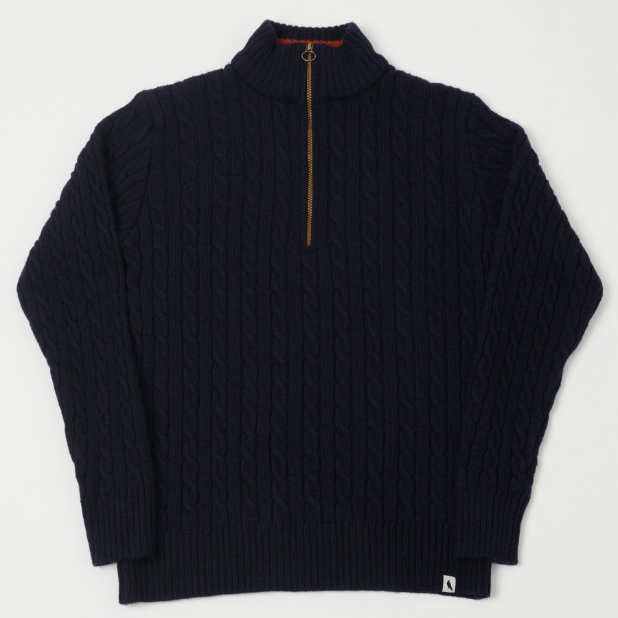 Clothing Peregrine | Peregrine Cable Zip Neck Jumper - Navy