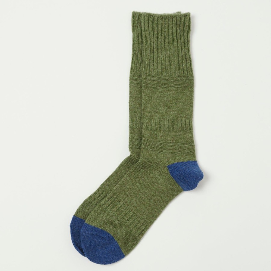 Accessories RoToTo | Rototo Guernsey Pattern Crew Sock - M. Green/Blue