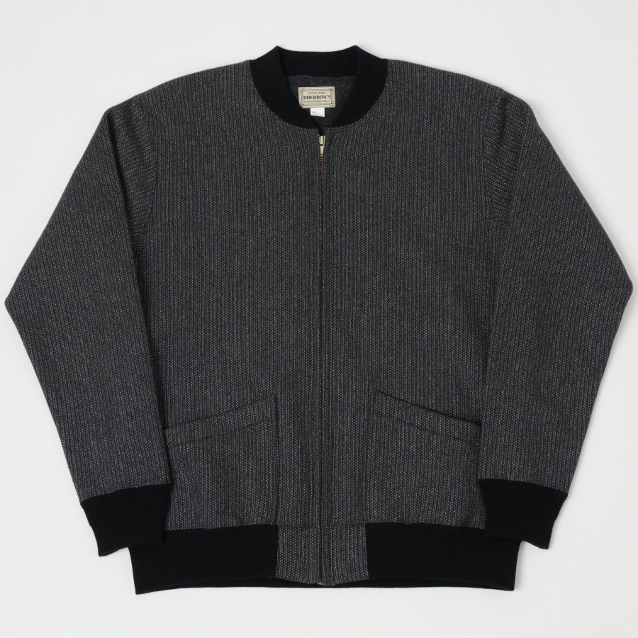 Clothing Pherrow's | Pherrow'S Full Zip Beach Cloth Cardigan - Charcoal