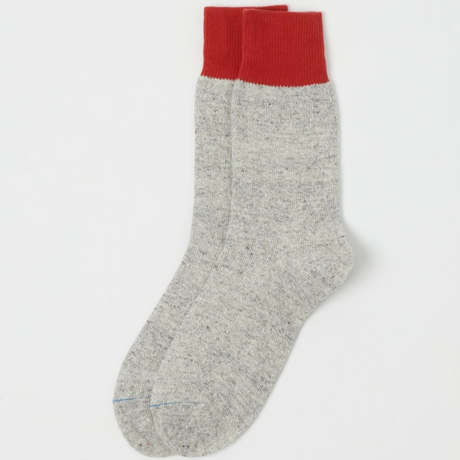 Accessories RoToTo | Rototo Double 'Silk & Cotton' Face Crew Sock - Red/Light Grey