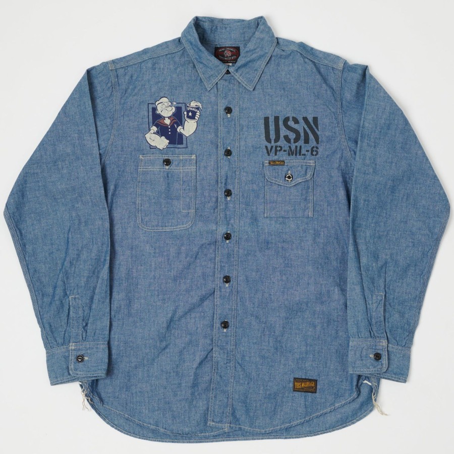 Clothing TOYS McCOY | Toys Mccoy Tms2003 'Popeye' Print Military Chambray Shirt - Blue