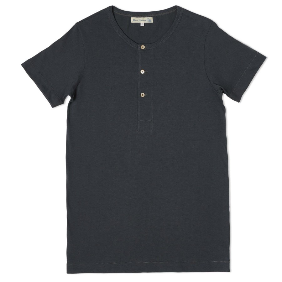 Clothing Merz b. Schwanen | Merz B. Schwanen 204 Archive - Button Facing Tee - Navy