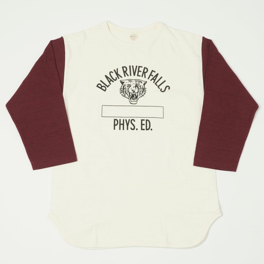 Clothing Warehouse & Co | Warehouse 'Black River Tigers' 4800 Baseball Tee - Cream/Bordeaux