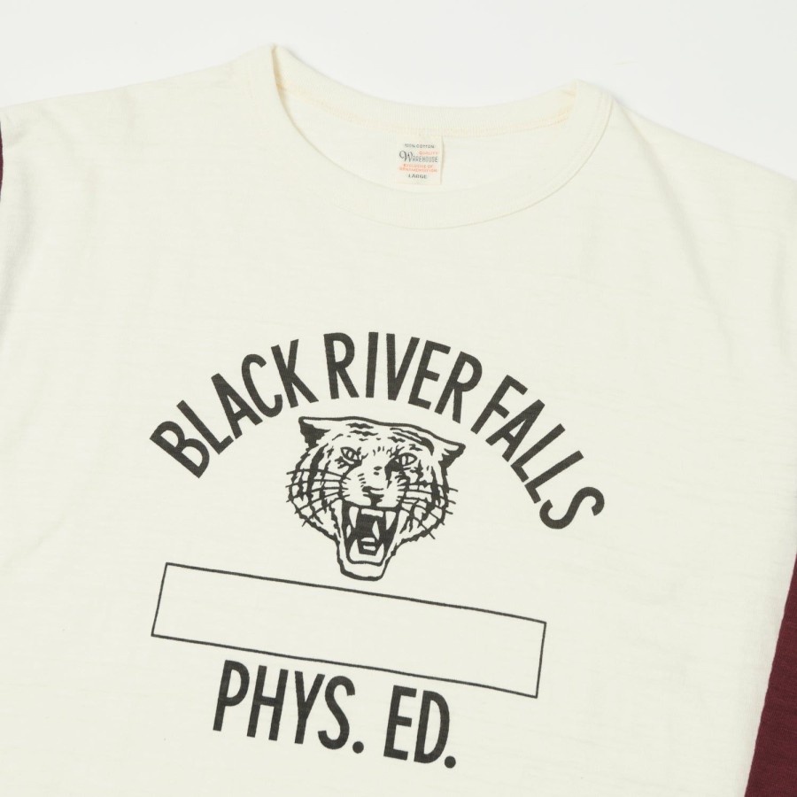 Clothing Warehouse & Co | Warehouse 'Black River Tigers' 4800 Baseball Tee - Cream/Bordeaux